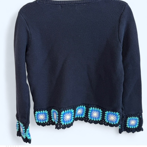 Navy Crochet Hem Knit Sweater Boho Cotton Pullover Small Joseph A - Picture 3 of 7